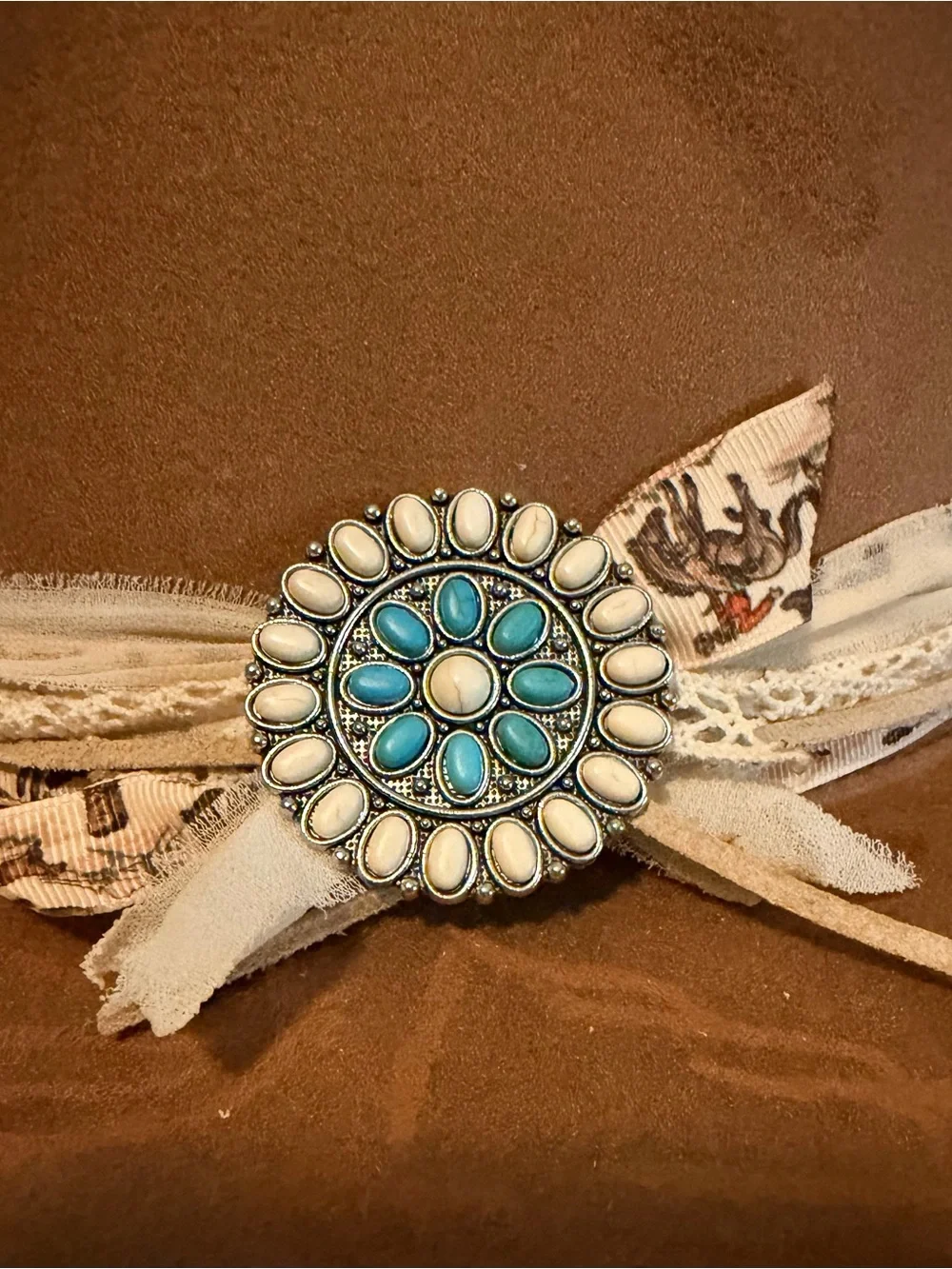 Brown Women's Felt Western Hat with Turquoise Accents